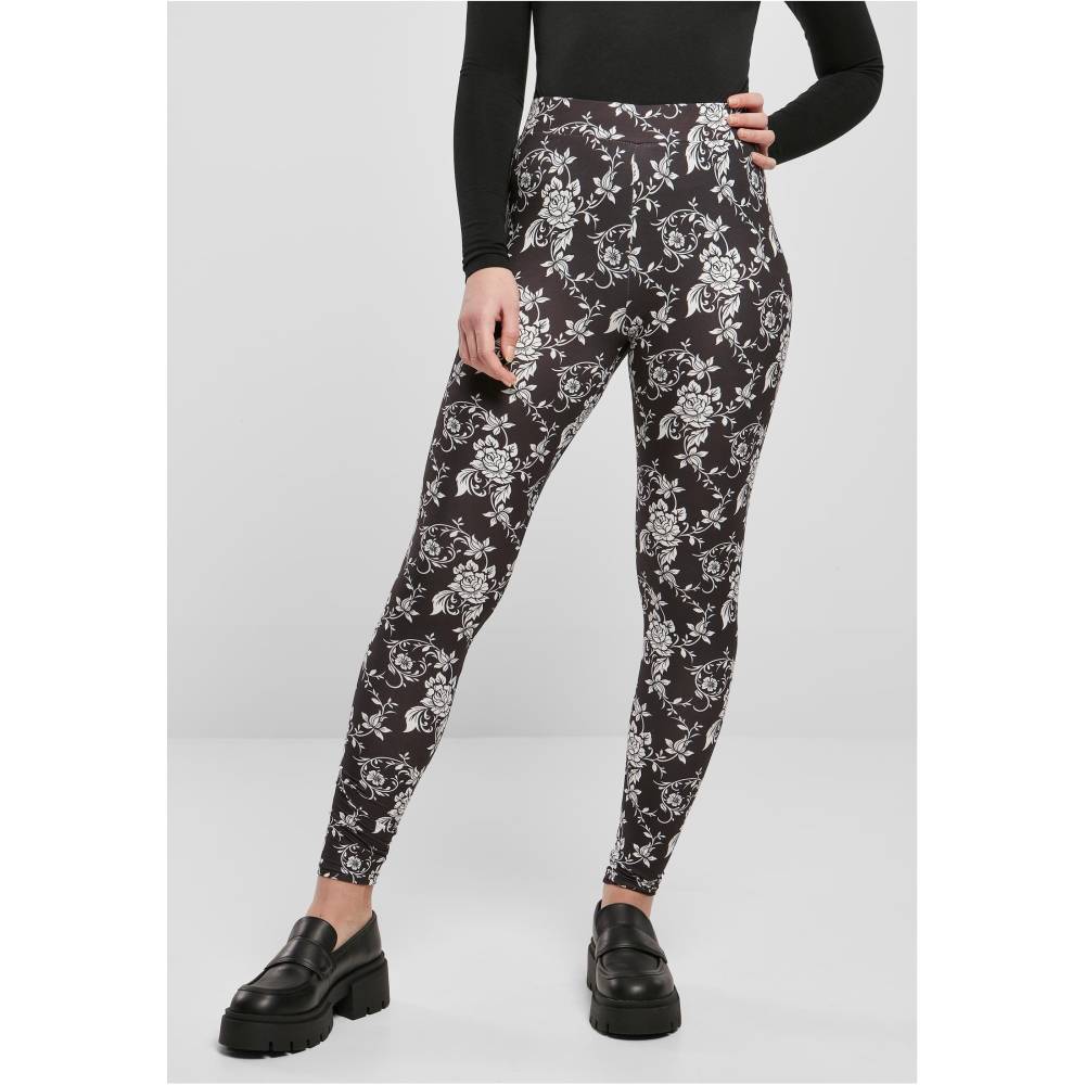 Urban Classics - Soft AOP blackrose Leggings - Noir/Blanc